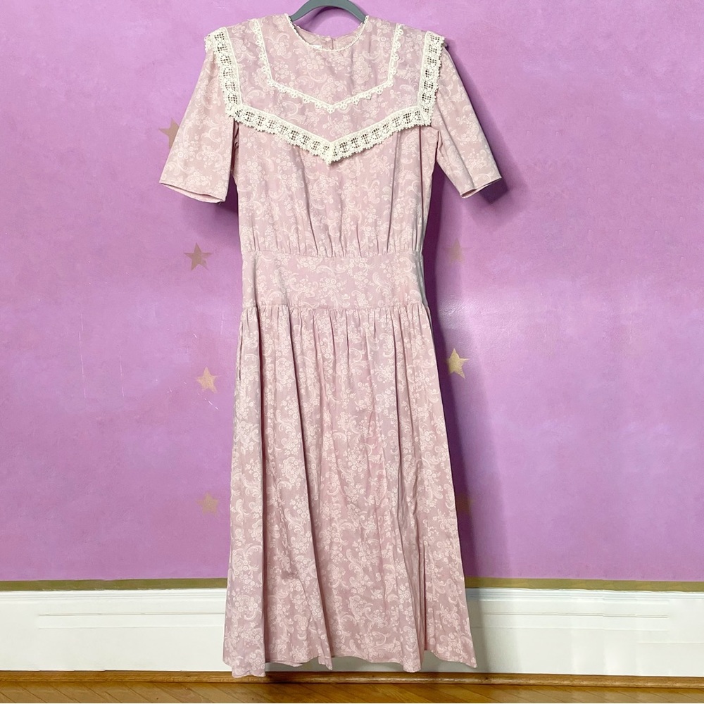 Vintage Gunne Sax Jessica McClintock Cottagecore Floral Prarie Dress Lace